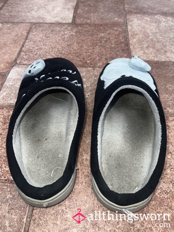 WELL-WORN! Black And Grey Cat Slippers! For The PUSSY LOVERS 🐈‍⬛