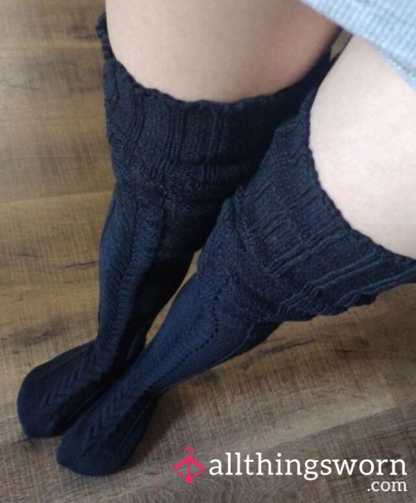 Well Worn Black Thigh High Socks