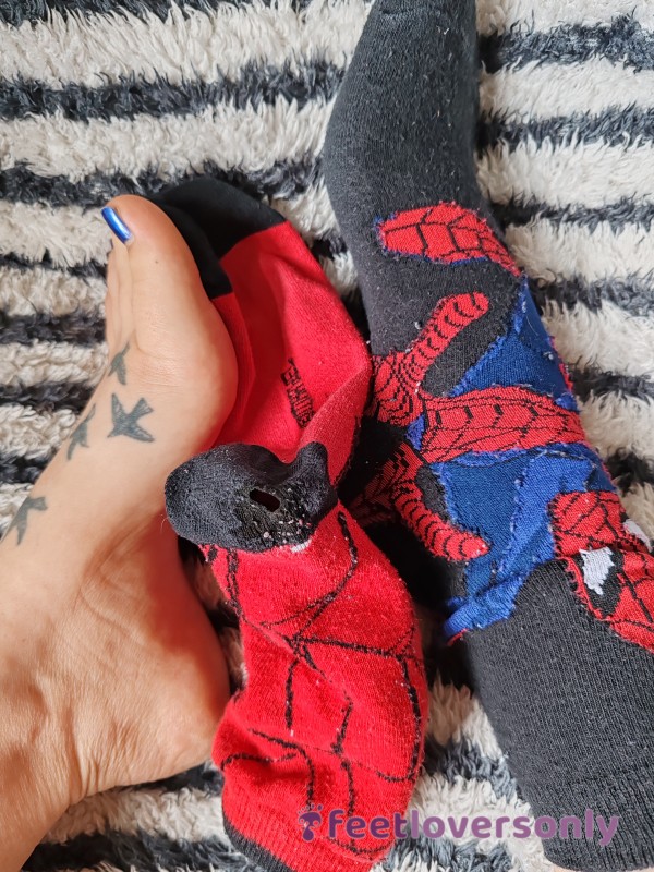 Well Worn Ripped Spiderman Socks