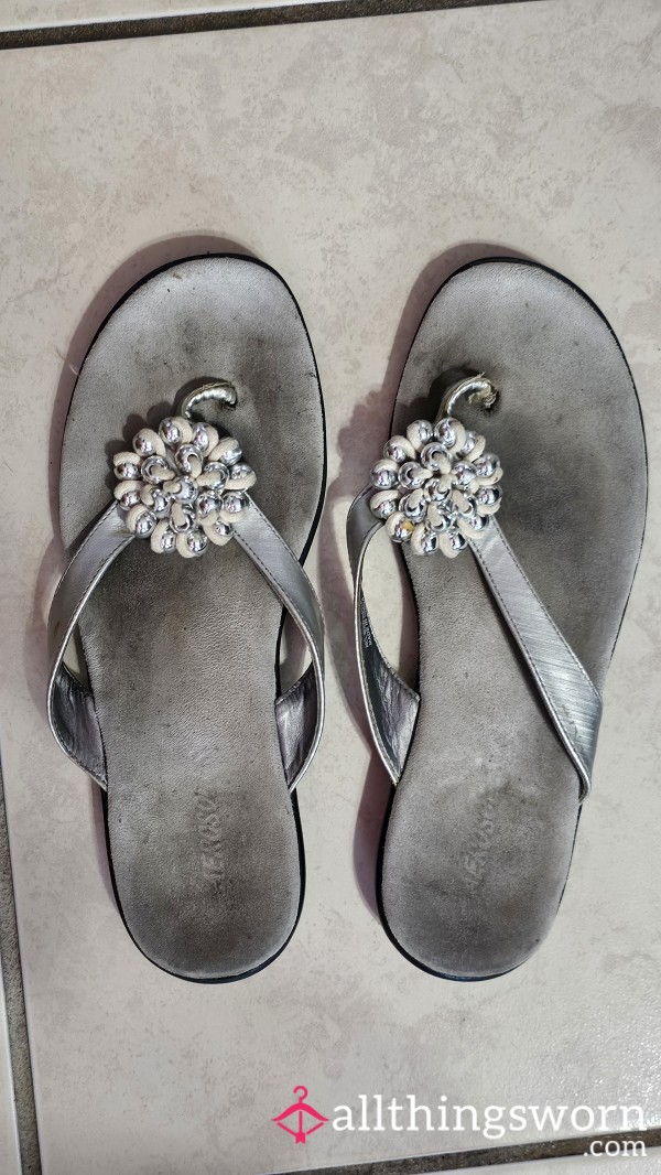 Well Worn Filthy Scented Grey Flip Flops With Toe And Heel Prints