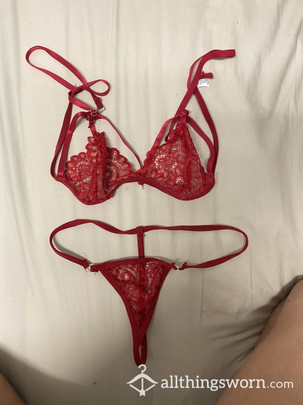 Well Worn Sexy Red Lingerie, Masturbated & Fucked
