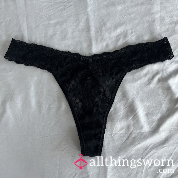 Well-Worn Goth Soma Black Lacy Thong Bleached From Wear XL