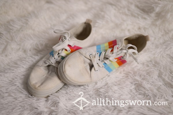 Well-Worn White Rainbow Shoes