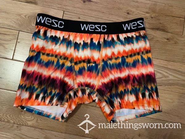 WESC Sk*ter Silky Polyester Microfibre Orange Tie-dye Funky Boxer Shorts (S)