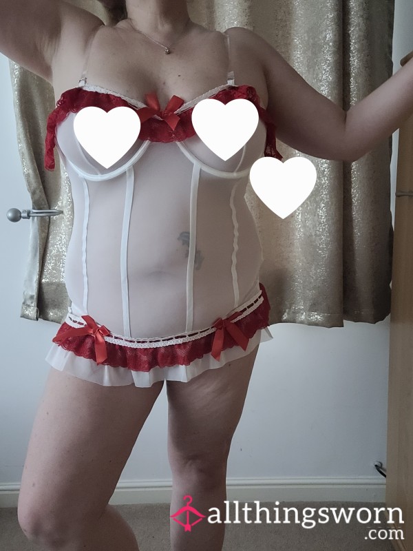 White And Red Babaydoll And White Knickers.