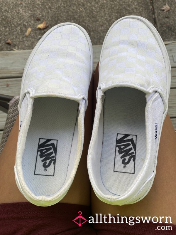 White Checkerboard Slip-On Vans 👅💦