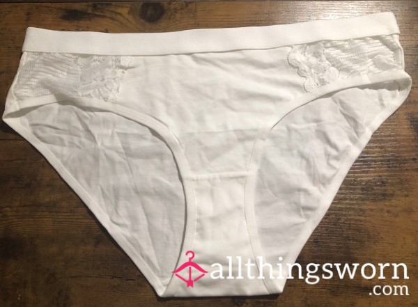White Cotton Hipster Panties W/ Flower Cutouts - Includes US Shipping & 24 Hr Wear -
