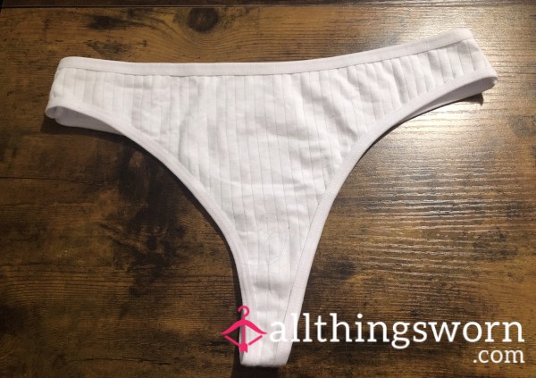 White Cotton Ribbed Thong - Includes US Shipping & 24 Hr Wear