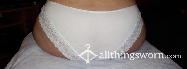 White Full Back Panties With Lace Trim