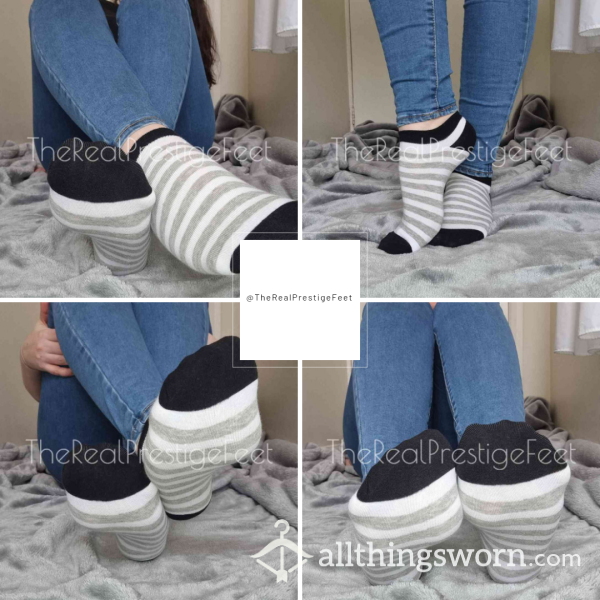 White/Grey & Black Stripe Trainer Socks | Standard Wear 48hrs | Includes Pics & Clip | Additional Days Available | See Listing Photos For More Info - From £16.00 + P&P