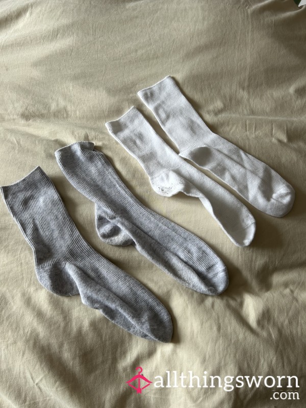 White & Grey Crew Socks X2
