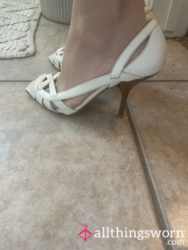 White Leather Authentic Prada High Heels