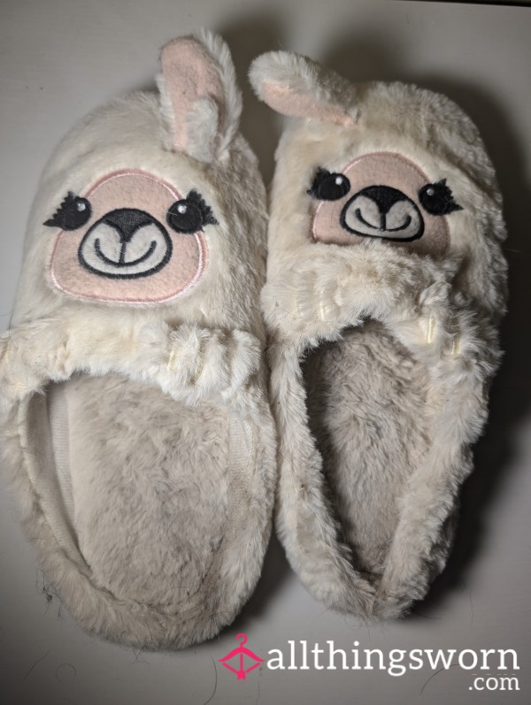 White Llama Slippers