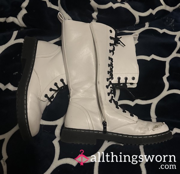 Tall White Military Boots- Worn