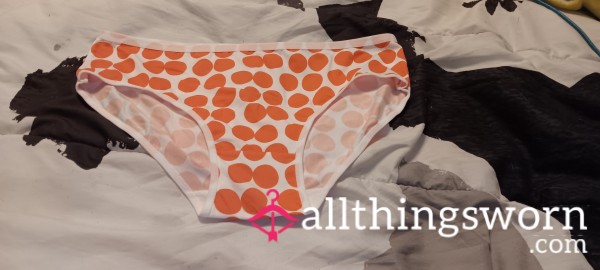 White & Orange Polka-Dot Cotton Full Back Panties Size-XL