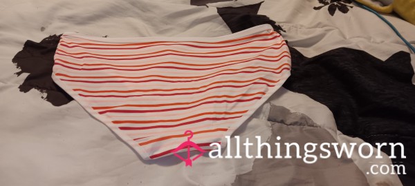 White, Pink & Orange Striped Cotton Full Back Panties Size XL