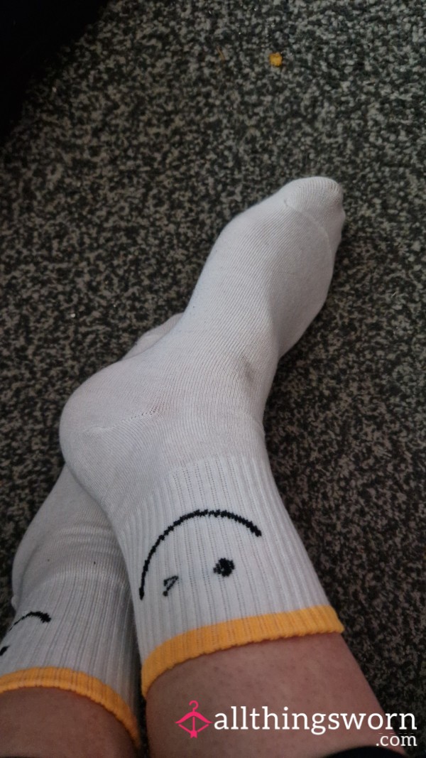 White Smiley Crew Socks