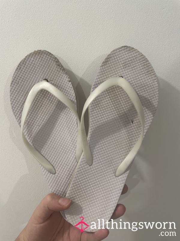 White Well Worn Flip Flops