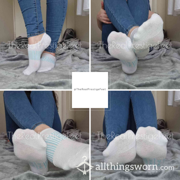 White With Blue Low Cut Arch Support Trainer Socks | Standard Wear 48hrs | Includes Pics & Clip | Additional Days Available | See Listing Photos For More Info - From £16.00 + P&P
