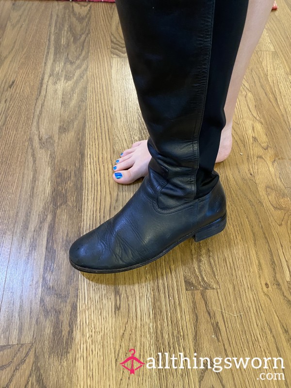 Women's Black Leather Boots - Very Well Worn