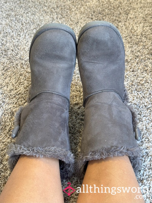 Worn Gray Winter Boots