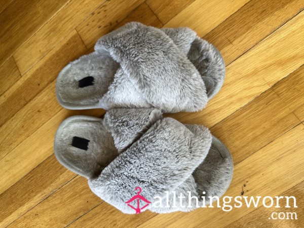 Worn In Gray Slippers
