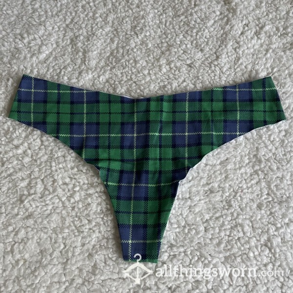*REDUCED PRICE* WORN NEW AE Aerie American Eagle Green And Blue Plaid Thong *48 HR WEAR*
