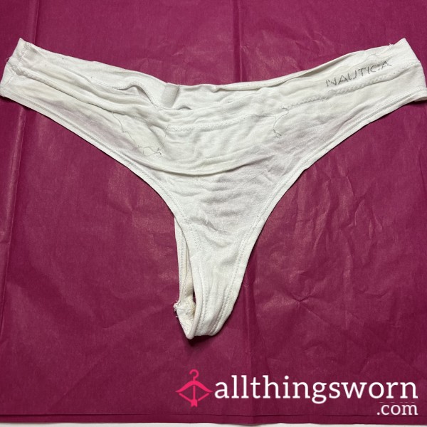 Worn Out White Cotton Stained Thong