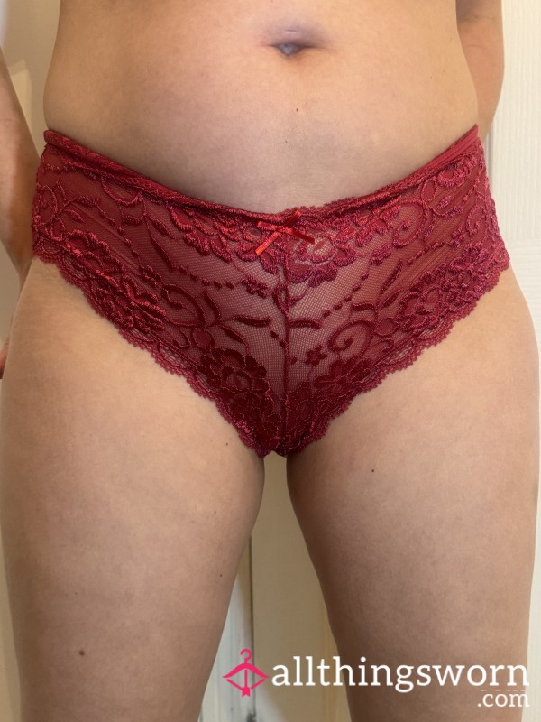 Worn Red See Through Panties.