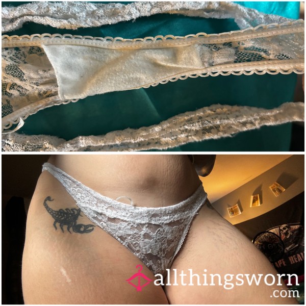 Worn White Lace Thong