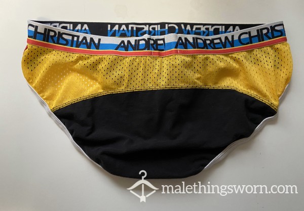 Sold - Black And Yellow Andrew Christian Briefs Size XL (35-38 In / 89-96 Cm)