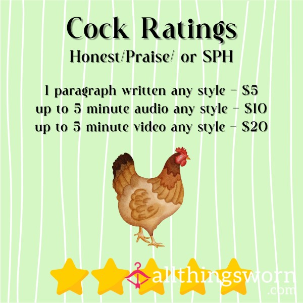 Your Choice Of Written/Audio/Video Dick Ratings In Any Style.