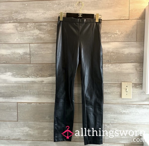 Zara Faux Leather Pants Split Back Hem